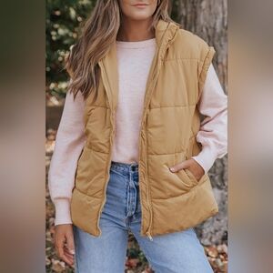 Pocketed Zip-Up Puffy Vest Coat